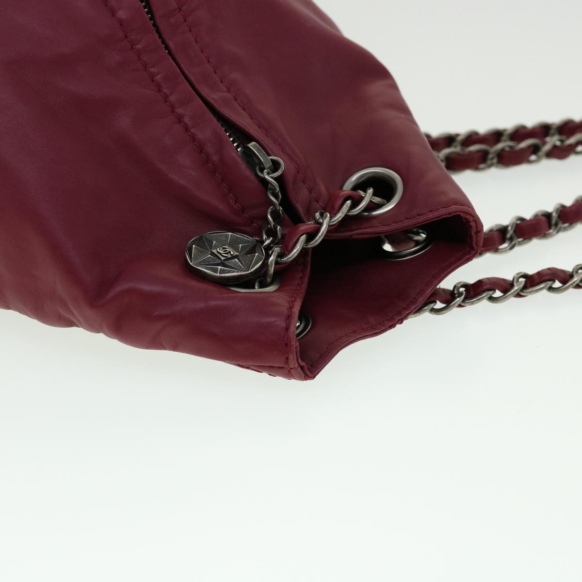 CHANEL Matelasse Chain Backpack Lamb Skin Bordeaux CC Auth 30736A