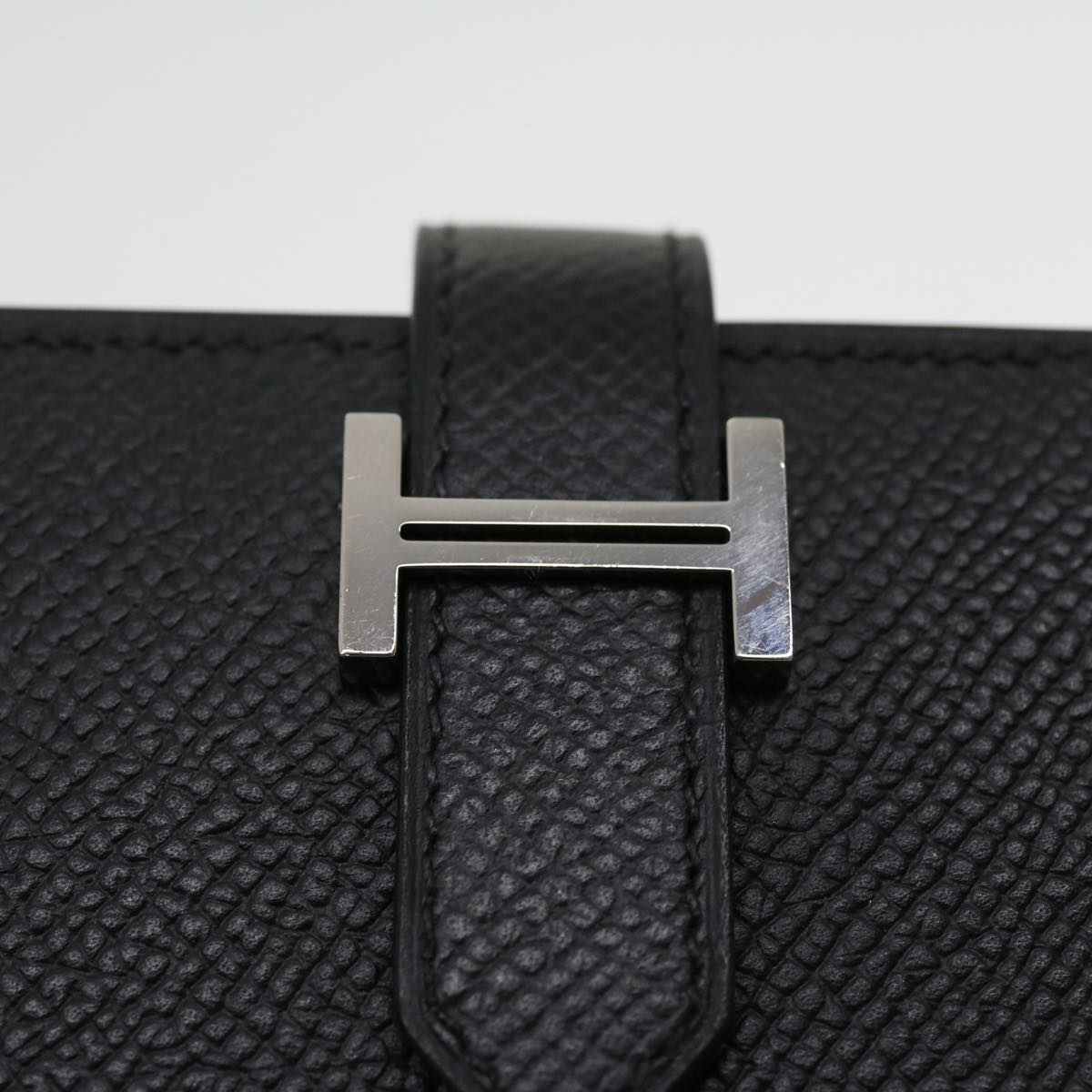 HERMES Bean souffl Long Wallet SilverMetal Black Auth 30947SM