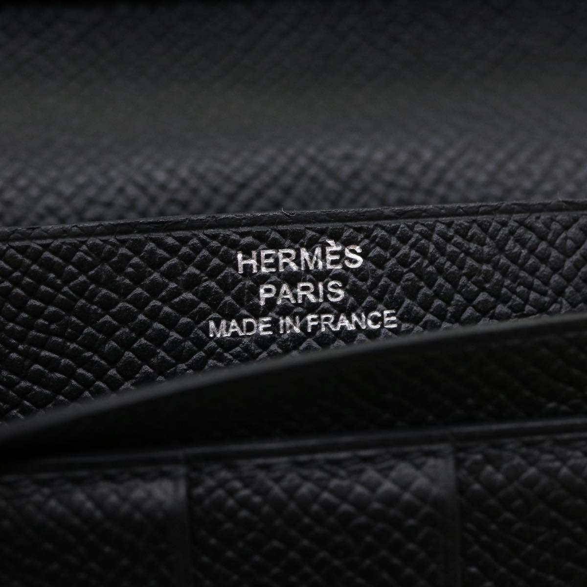 HERMES Bean souffl Long Wallet SilverMetal Black Auth 30947SM
