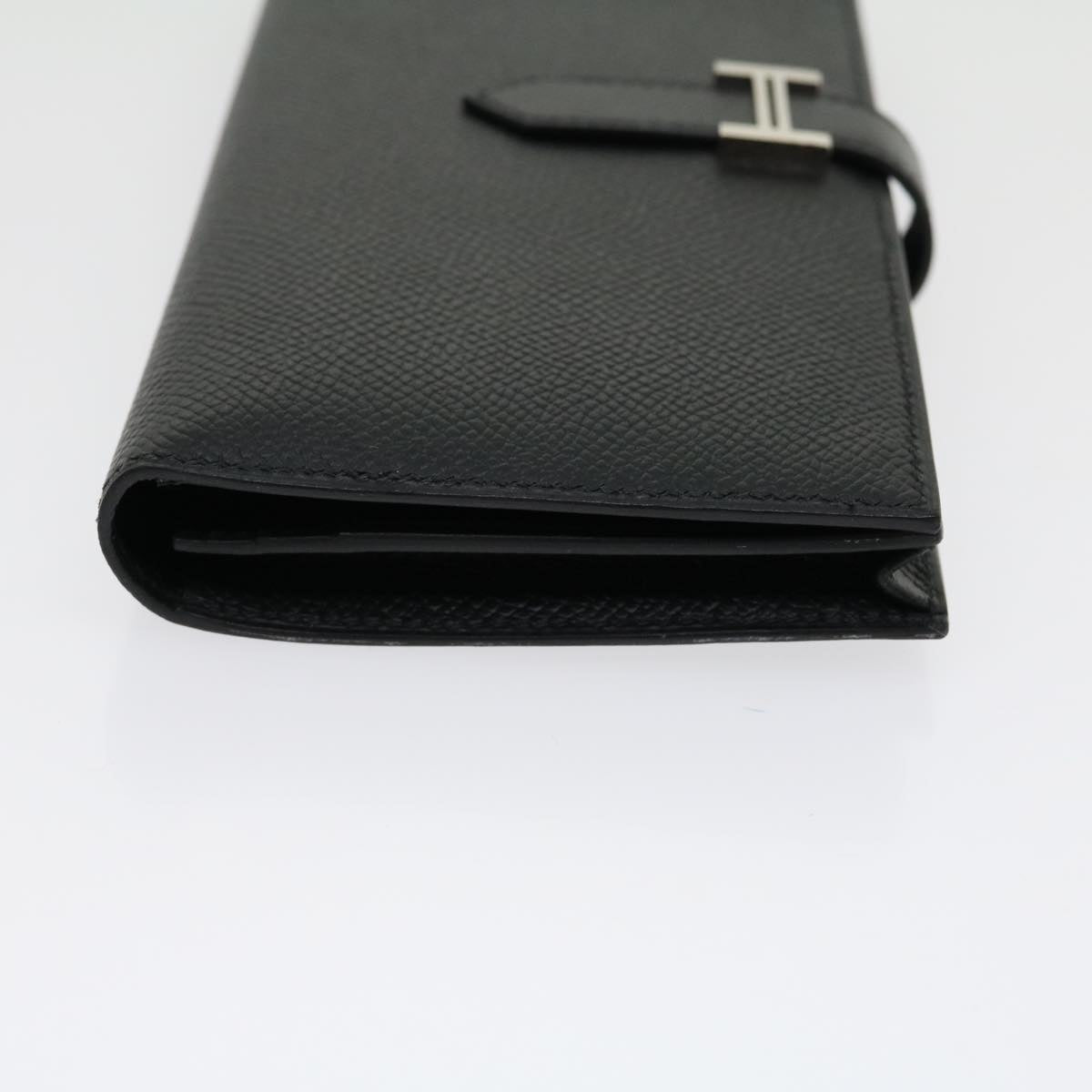 HERMES Bean souffl Long Wallet SilverMetal Black Auth 30947SM