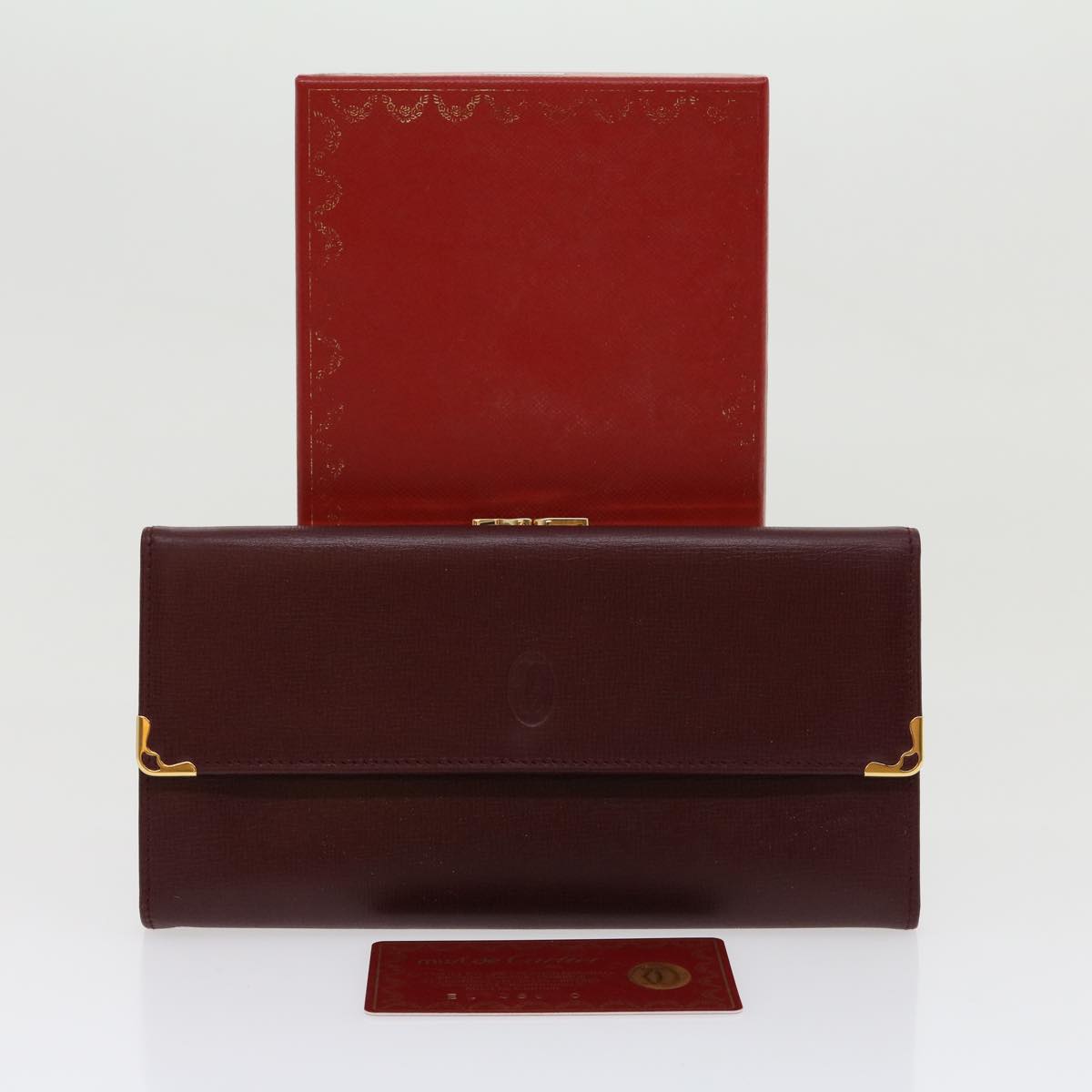 CARTIER Long Wallet Leather Red Auth 30964A