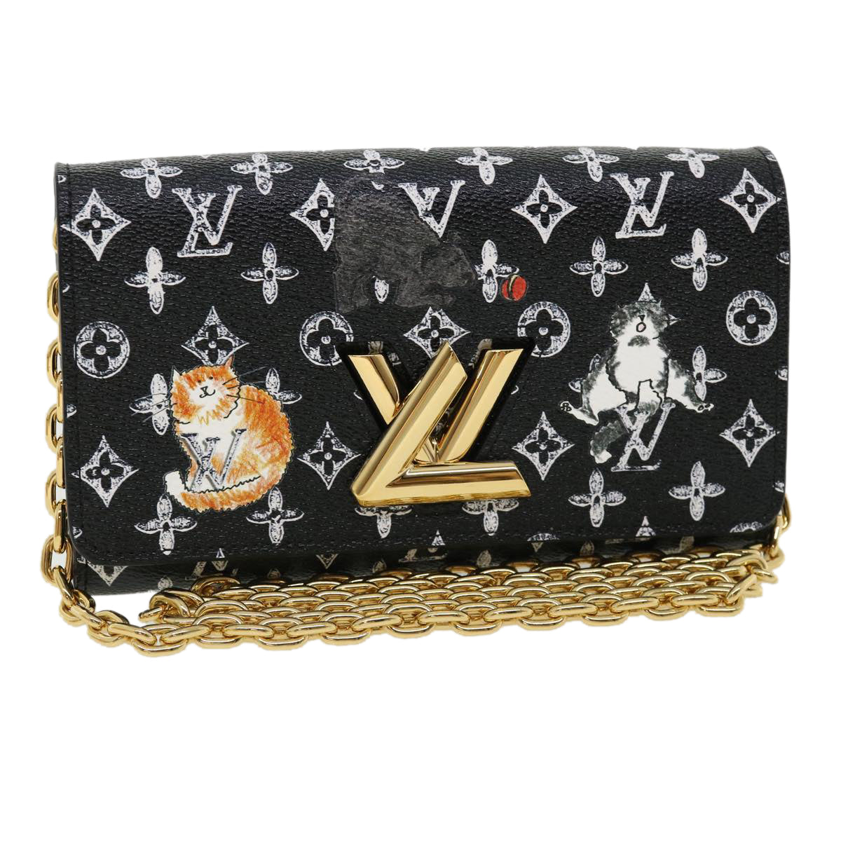 LOUIS VUITTON Monogram Cat Portefeuille Twist Chain Wallet M63888 Auth 31406A