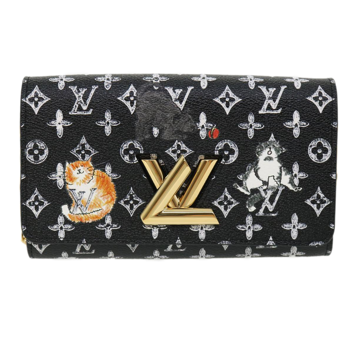 LOUIS VUITTON Monogram Cat Portefeuille Twist Chain Wallet M63888 Auth 31406A