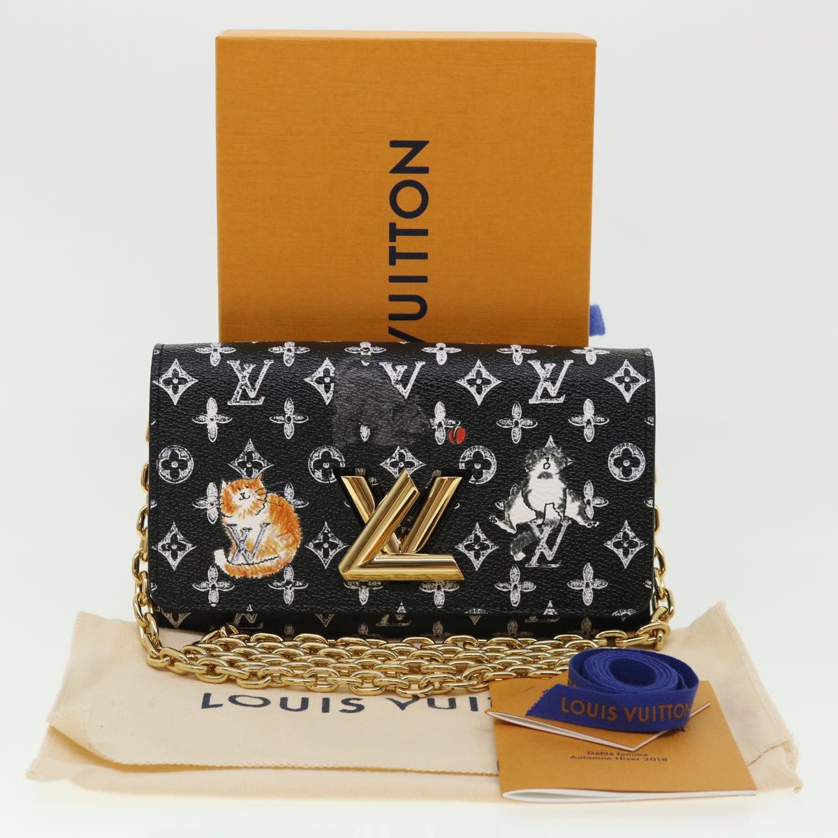 LOUIS VUITTON Monogram Cat Portefeuille Twist Chain Wallet M63888 Auth 31406A