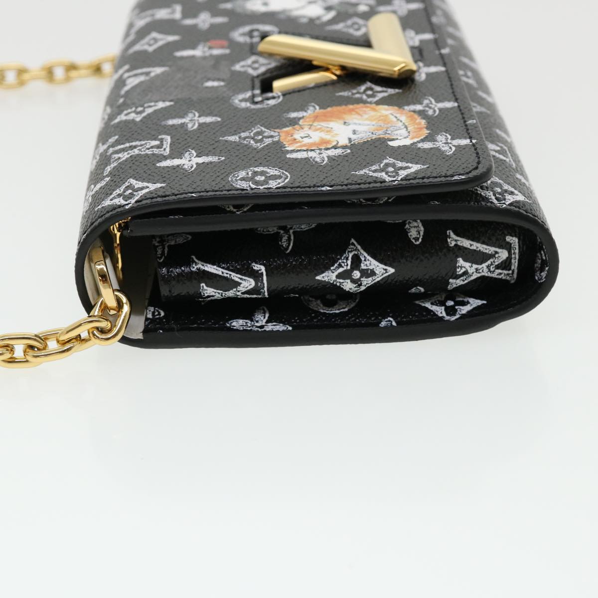 LOUIS VUITTON Monogram Cat Portefeuille Twist Chain Wallet M63888 Auth 31406A