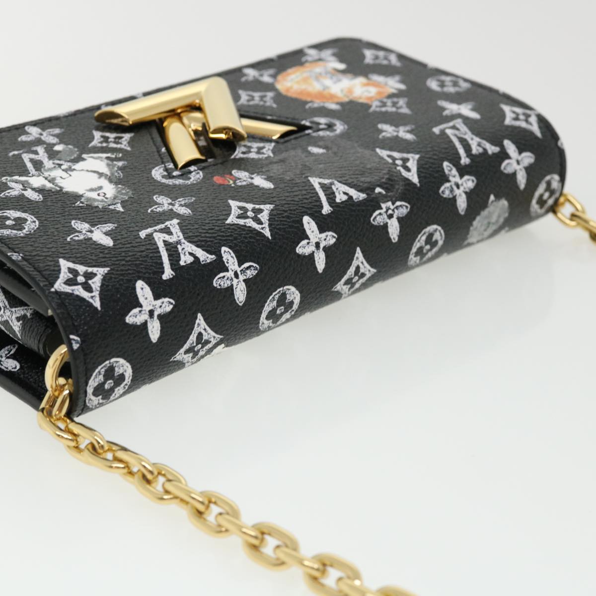 LOUIS VUITTON Monogram Cat Portefeuille Twist Chain Wallet M63888 Auth 31406A