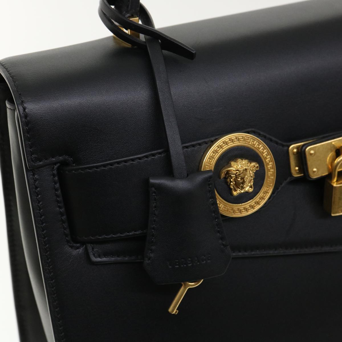 VERSACE Hand Bag Leather 2way Black DBFG311 Auth 31495A