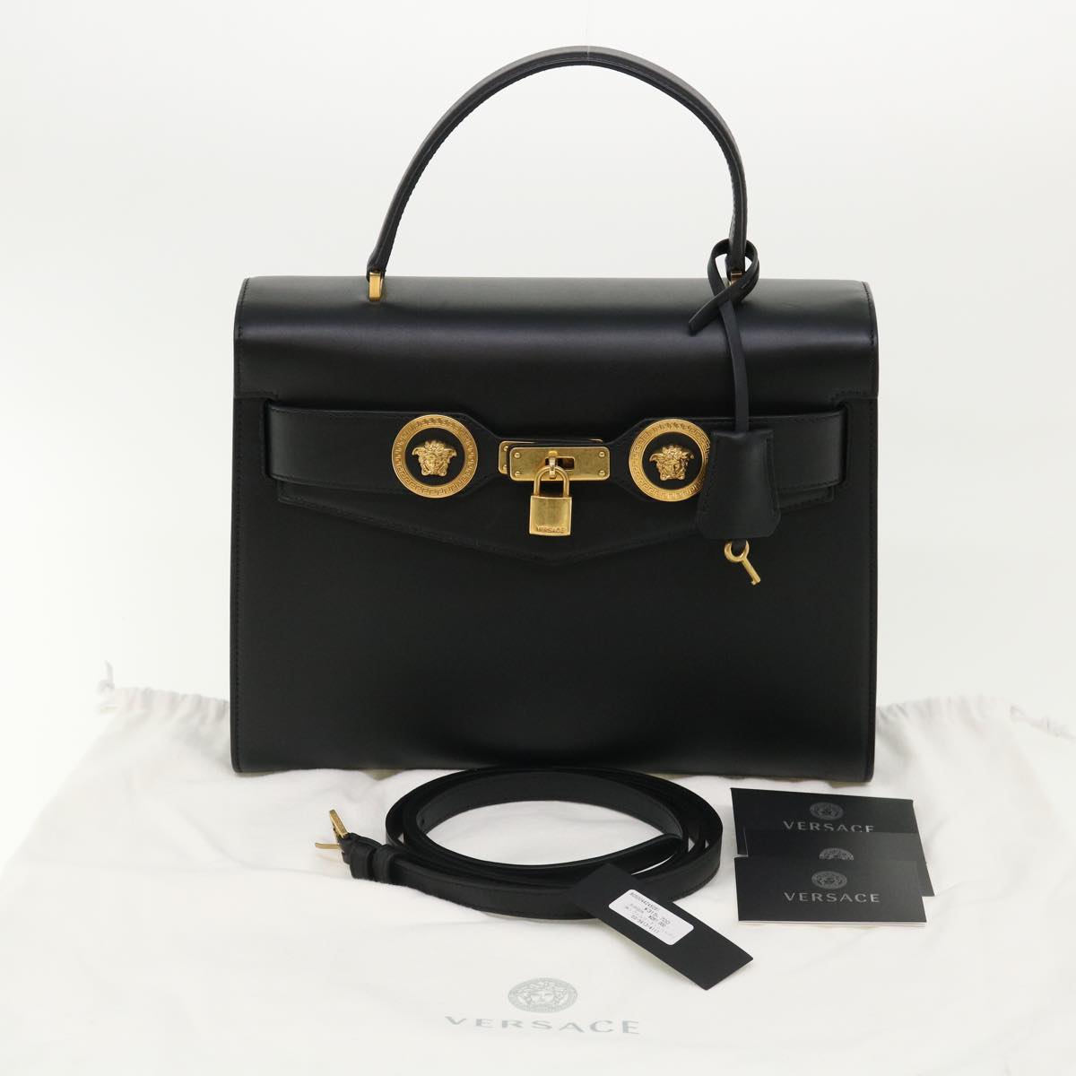 VERSACE Hand Bag Leather 2way Black DBFG311 Auth 31495A