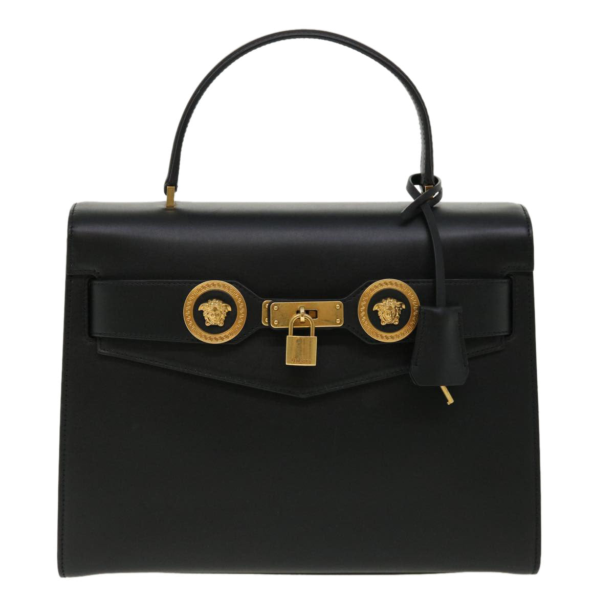 VERSACE Hand Bag Leather 2way Black DBFG311 Auth 31495V