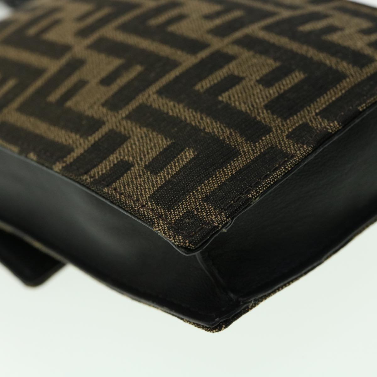 FENDI Zucca Canvas Shoulder Bag Brown Black Auth 31851SAV