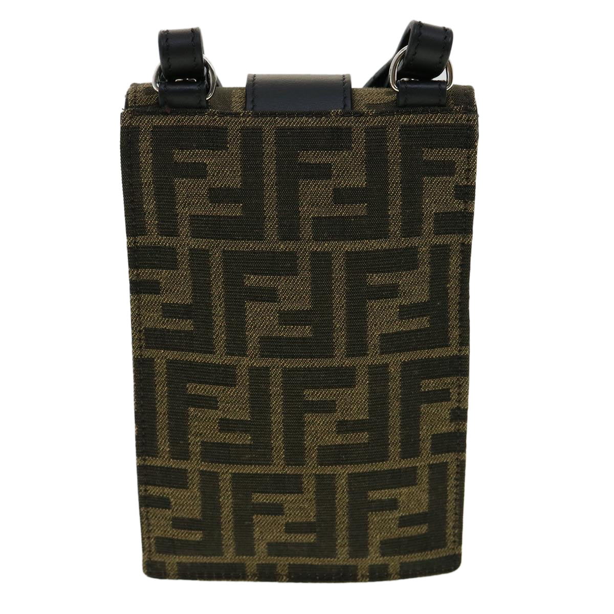 FENDI Zucca Canvas Shoulder Bag Brown Black Auth 31851SAV