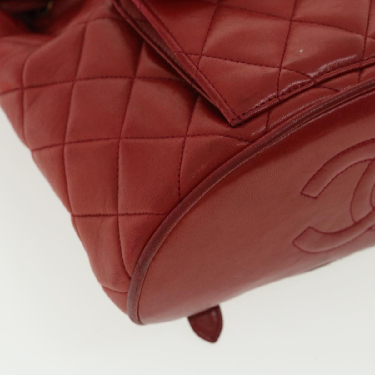 CHANEL Matelasse Chain Hand Bag Lamb Skin Red CC Auth 31892V