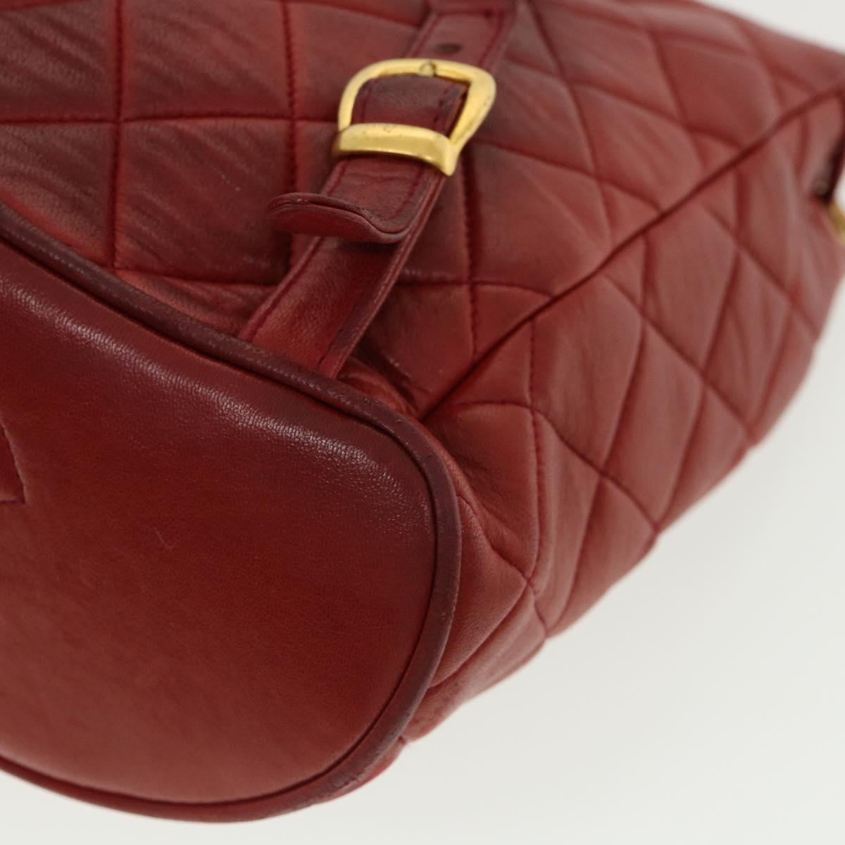 CHANEL Matelasse Chain Hand Bag Lamb Skin Red CC Auth 31892V