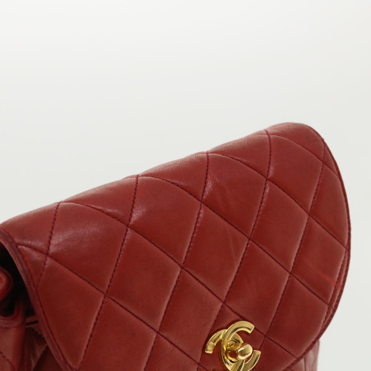 CHANEL Matelasse Chain Hand Bag Lamb Skin Red CC Auth 31892V