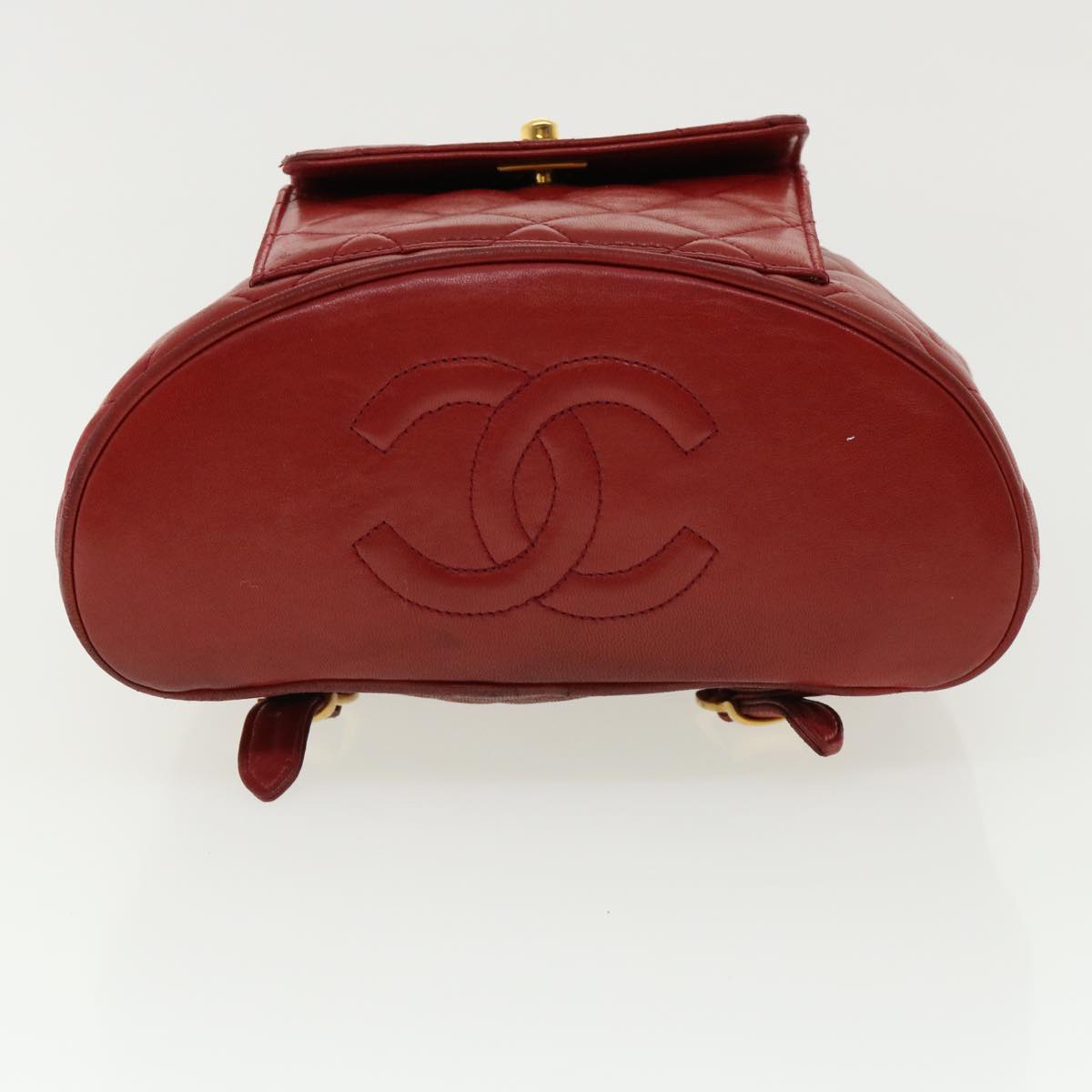 CHANEL Matelasse Chain Hand Bag Lamb Skin Red CC Auth 31892V