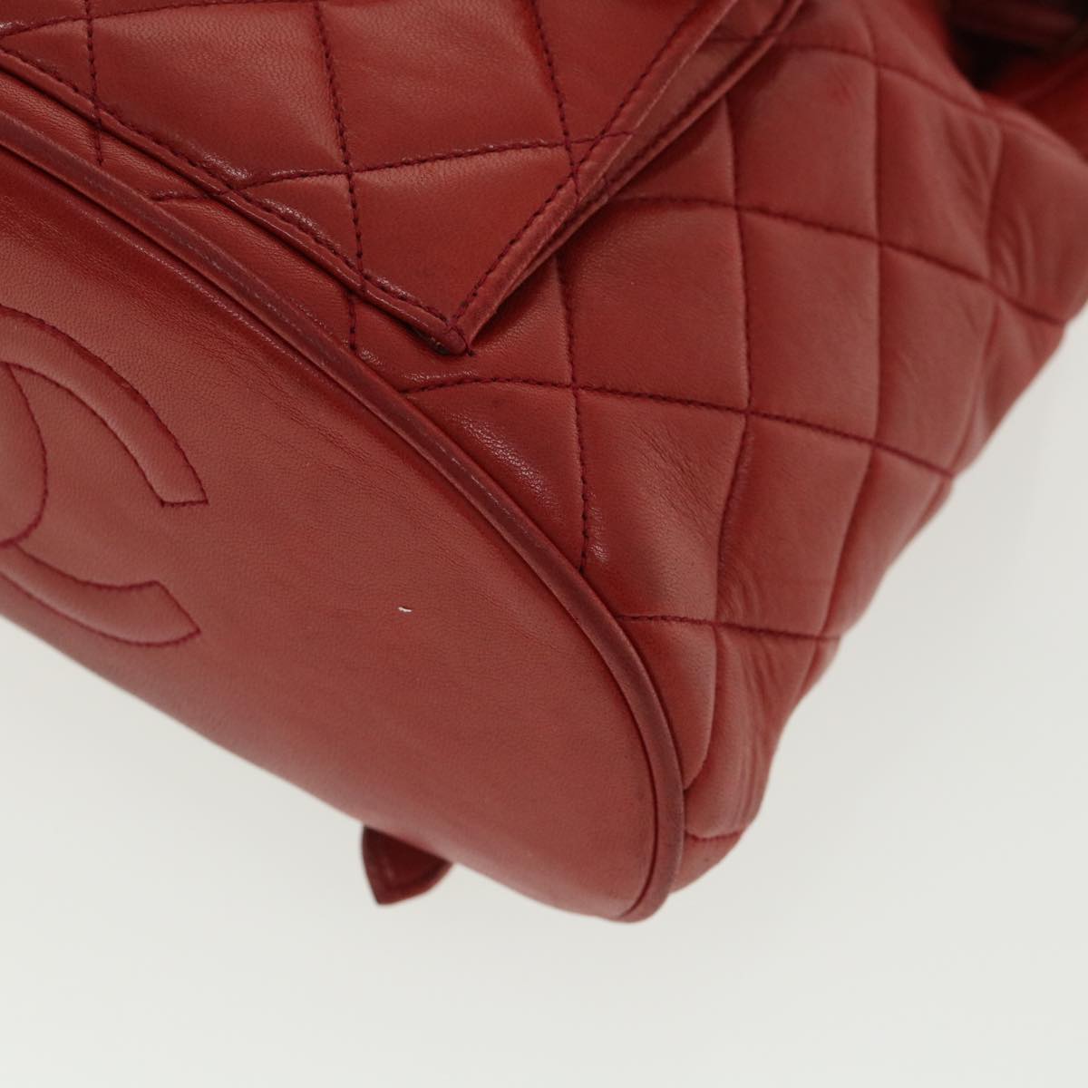 CHANEL Matelasse Chain Hand Bag Lamb Skin Red CC Auth 31892V
