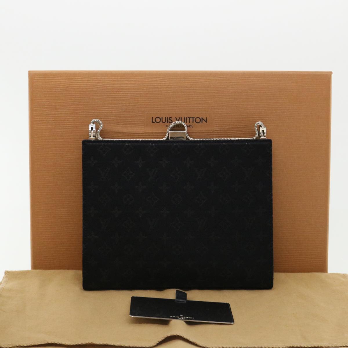 LOUIS VUITTON Monogram Satin Ange MM Hand Bag Black M92101 LV Auth 31990AV