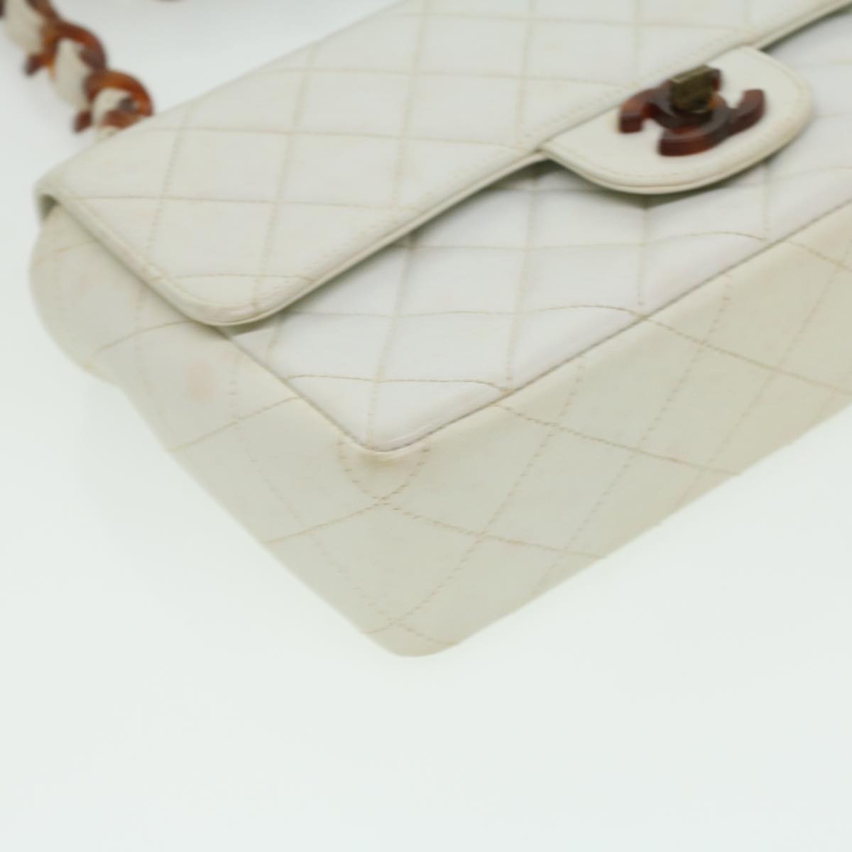 CHANEL Matelasse 23 Turn Lock Shoulder Bag Lamb Skin Brown White CC Auth 32160SAV