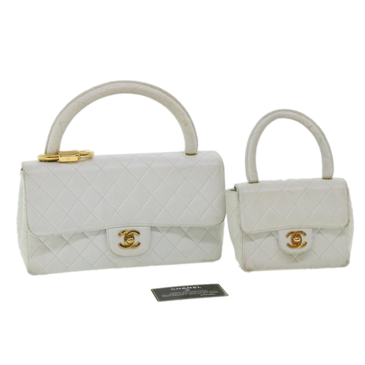 CHANEL Matelasse Pair Shoulder Bag Lamb Skin White CC Auth 32416SAM