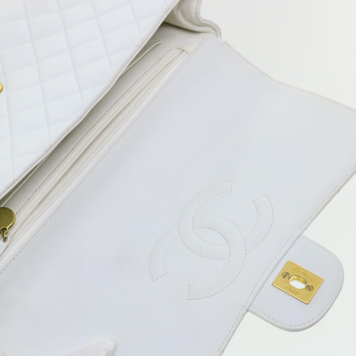 CHANEL Matelasse Pair Shoulder Bag Lamb Skin White CC Auth 32416SAM