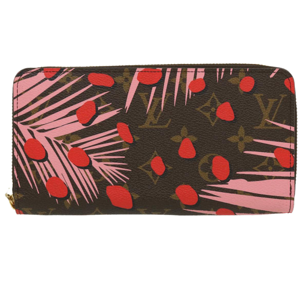 LOUIS VUITTON Monogram jungle dot Zippy Wallet Long Wallet Red Pink Auth 32470A