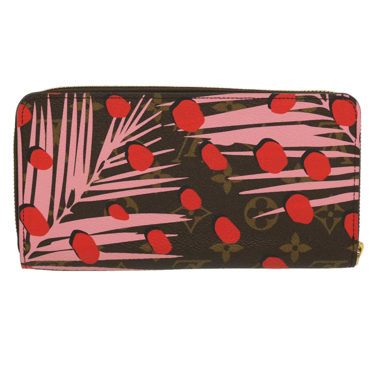 LOUIS VUITTON Monogram jungle dot Zippy Wallet Long Wallet Red Pink Auth 32470A