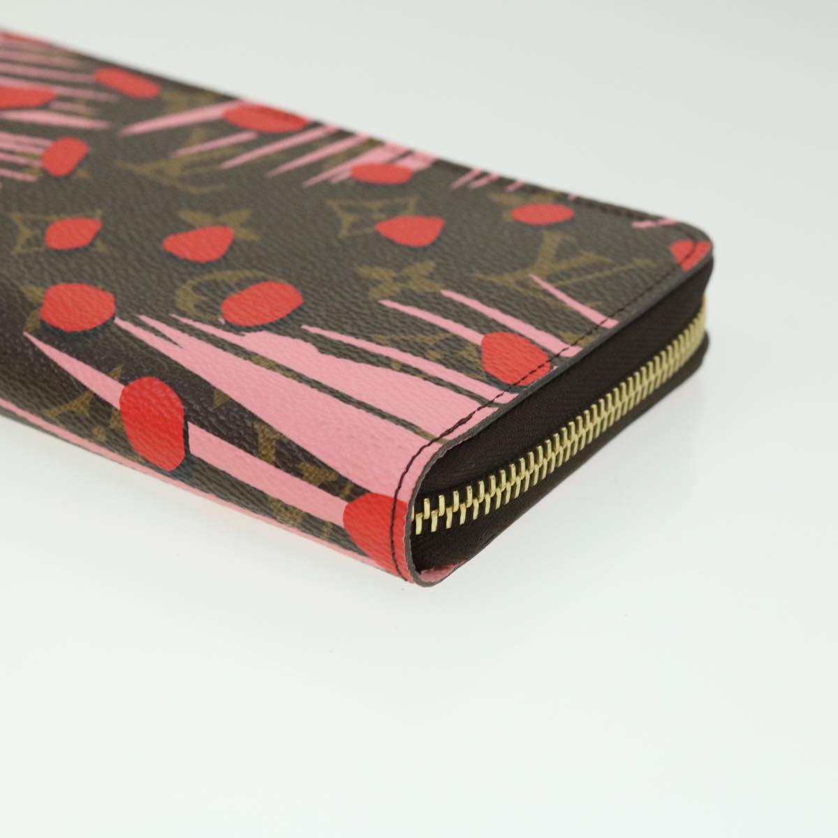 LOUIS VUITTON Monogram jungle dot Zippy Wallet Long Wallet Red Pink Auth 32470A