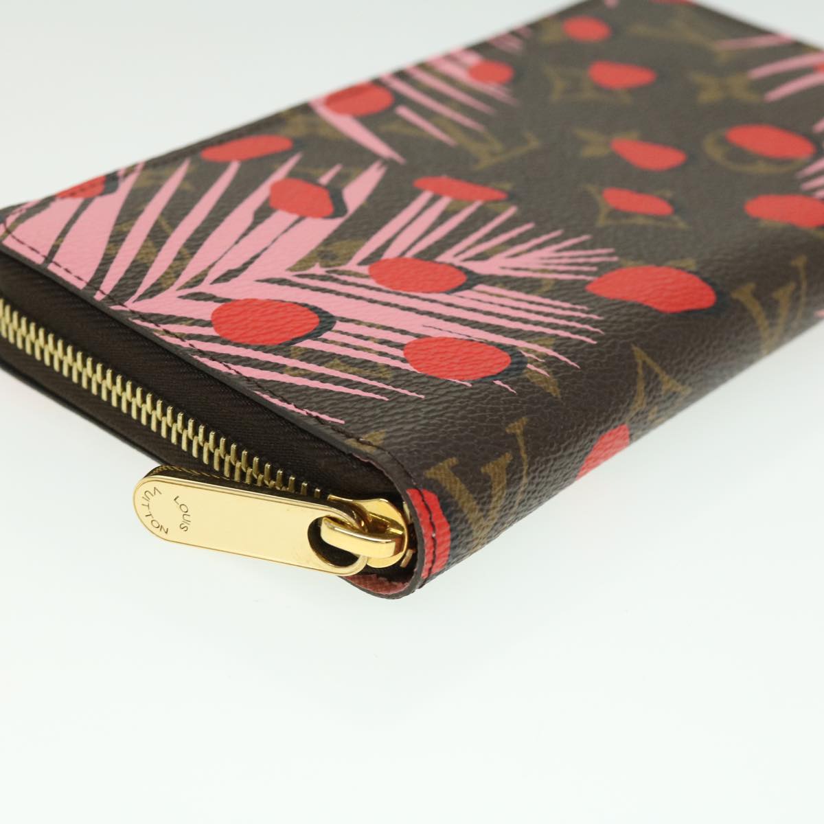 LOUIS VUITTON Monogram jungle dot Zippy Wallet Long Wallet Red Pink Auth 32470A