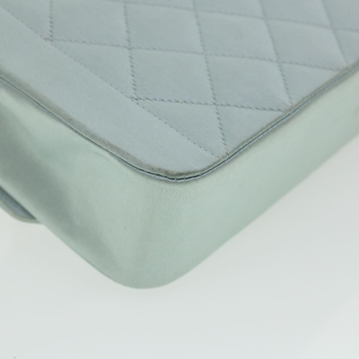 CHANEL Diana Matelasse Shoulder Bag Satin Light Blue CC Auth 33325V