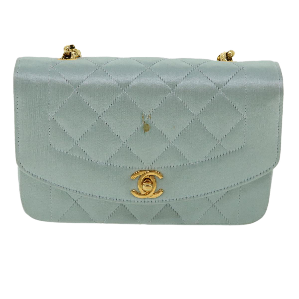 CHANEL Diana Matelasse Shoulder Bag Satin Light Blue CC Auth 33325V