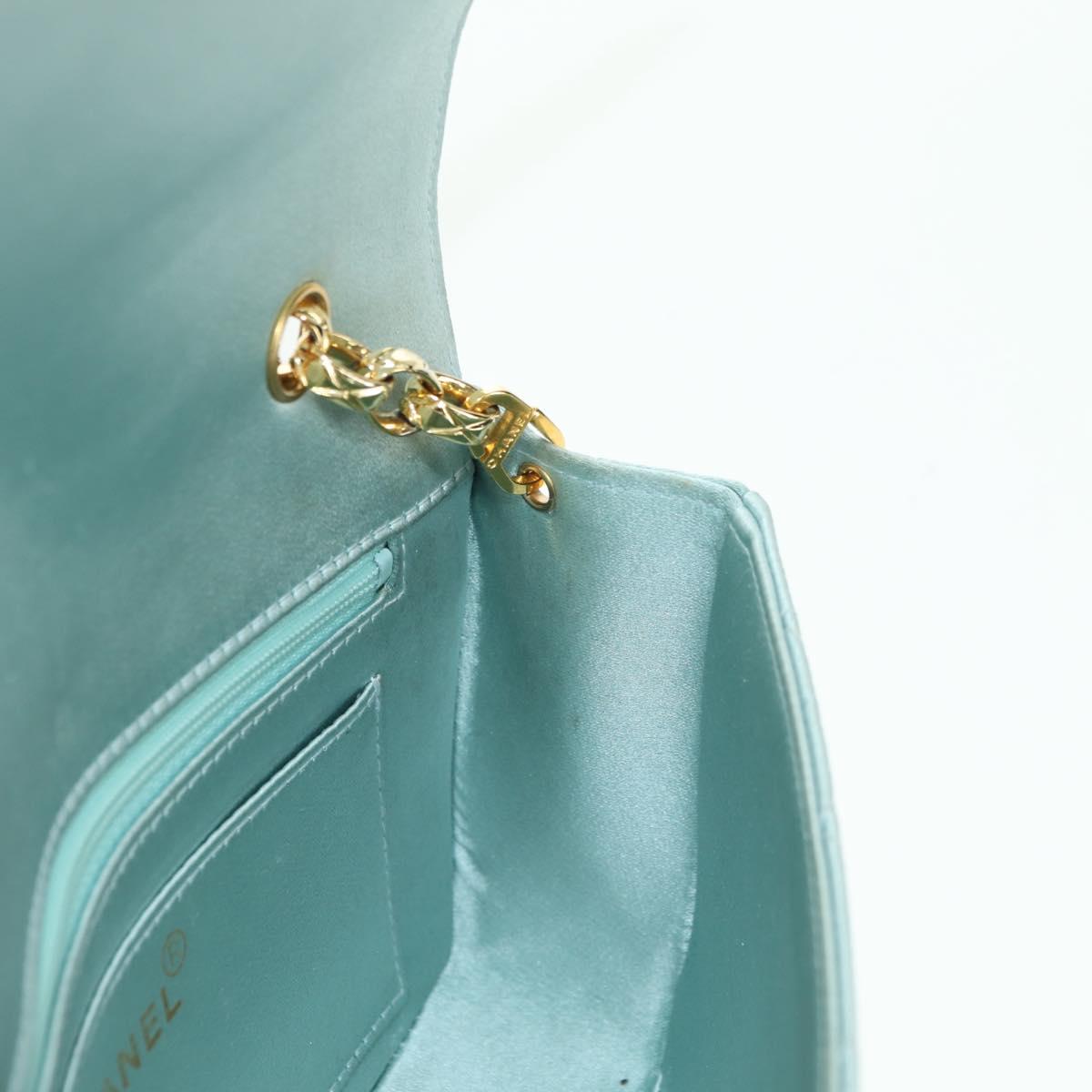 CHANEL Diana Matelasse Shoulder Bag Satin Light Blue CC Auth 33325A