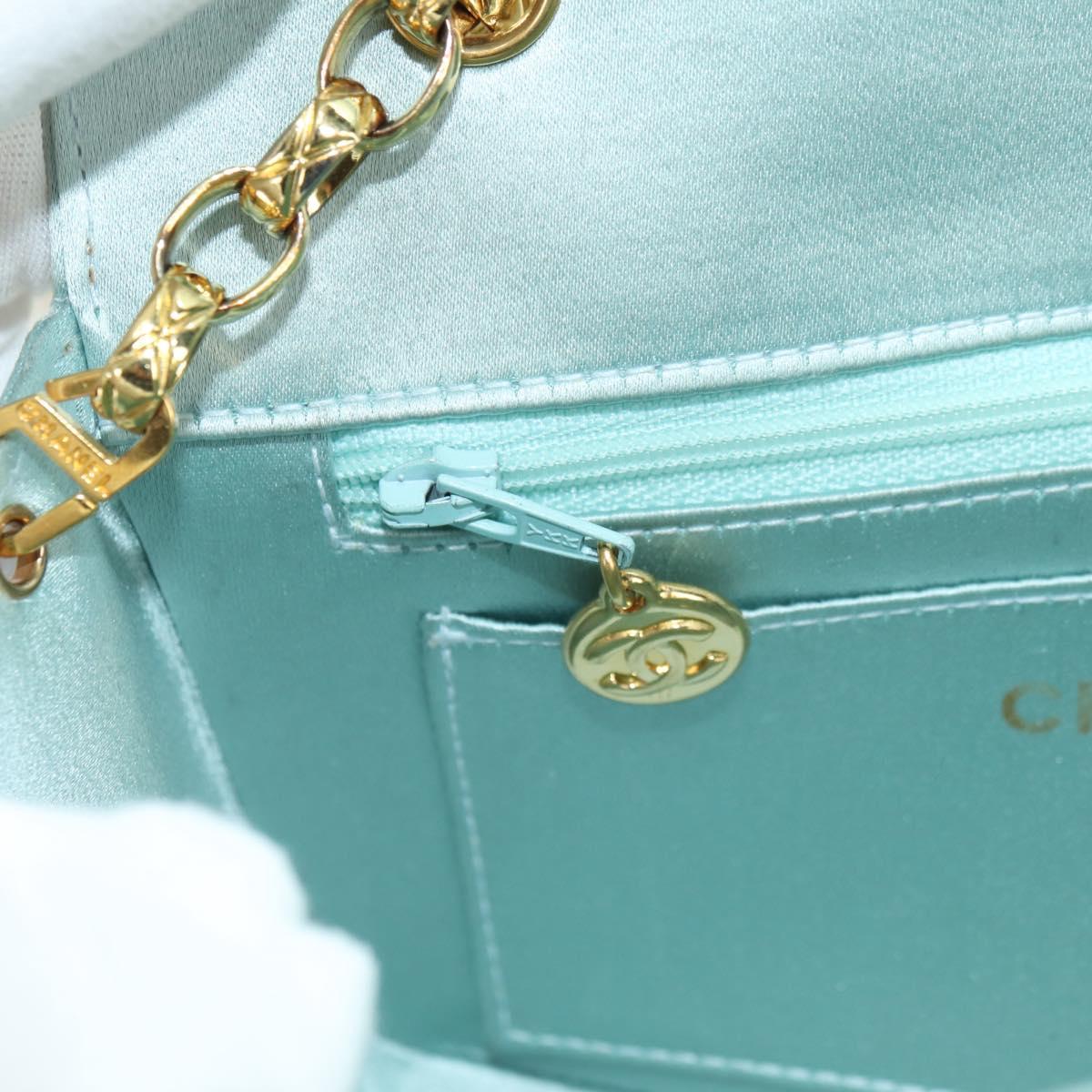 CHANEL Diana Matelasse Shoulder Bag Satin Light Blue CC Auth 33325A
