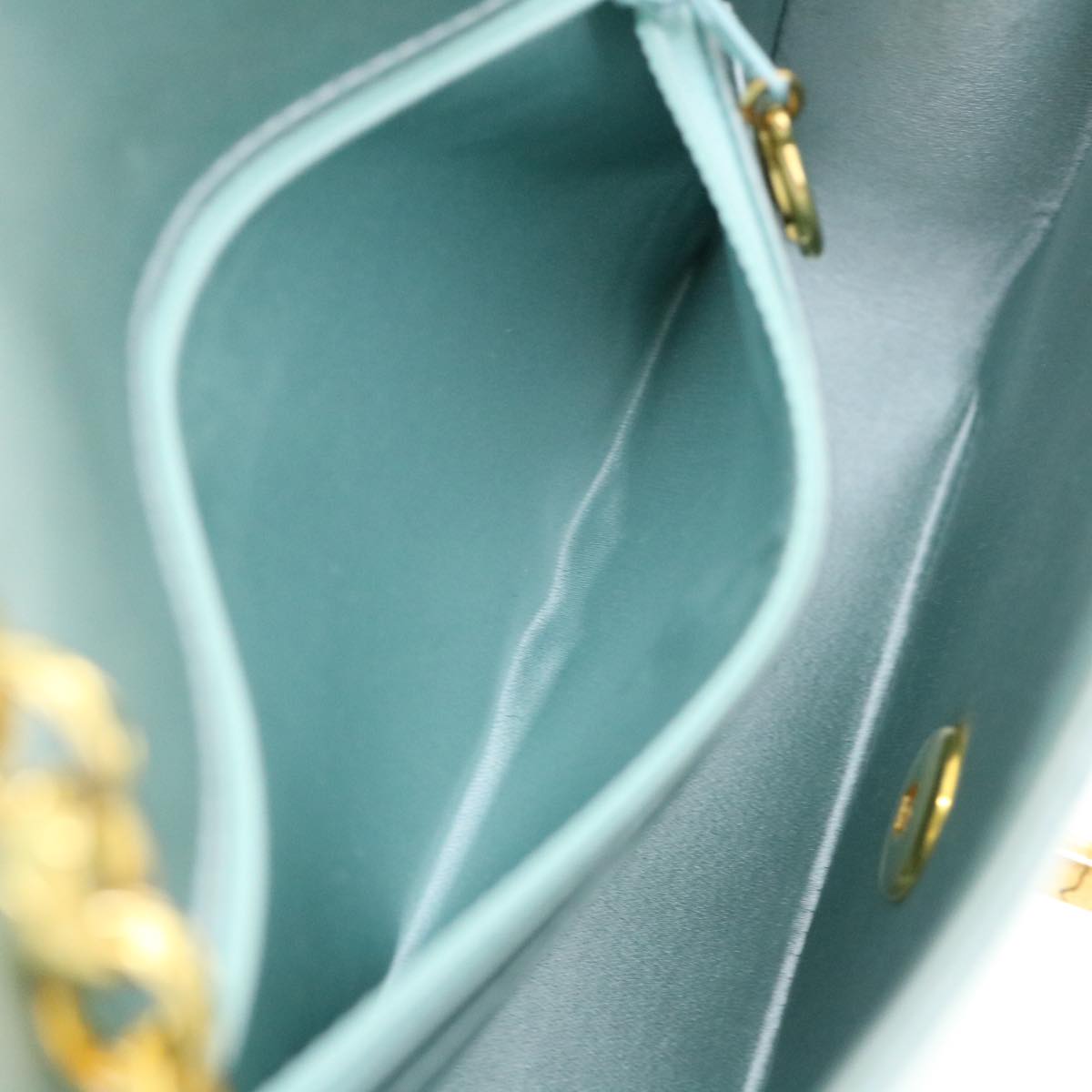 CHANEL Diana Matelasse Shoulder Bag Satin Light Blue CC Auth 33325V