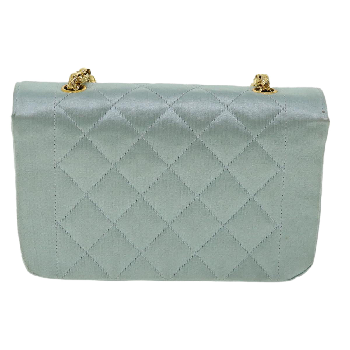 CHANEL Diana Matelasse Shoulder Bag Satin Light Blue CC Auth 33325V