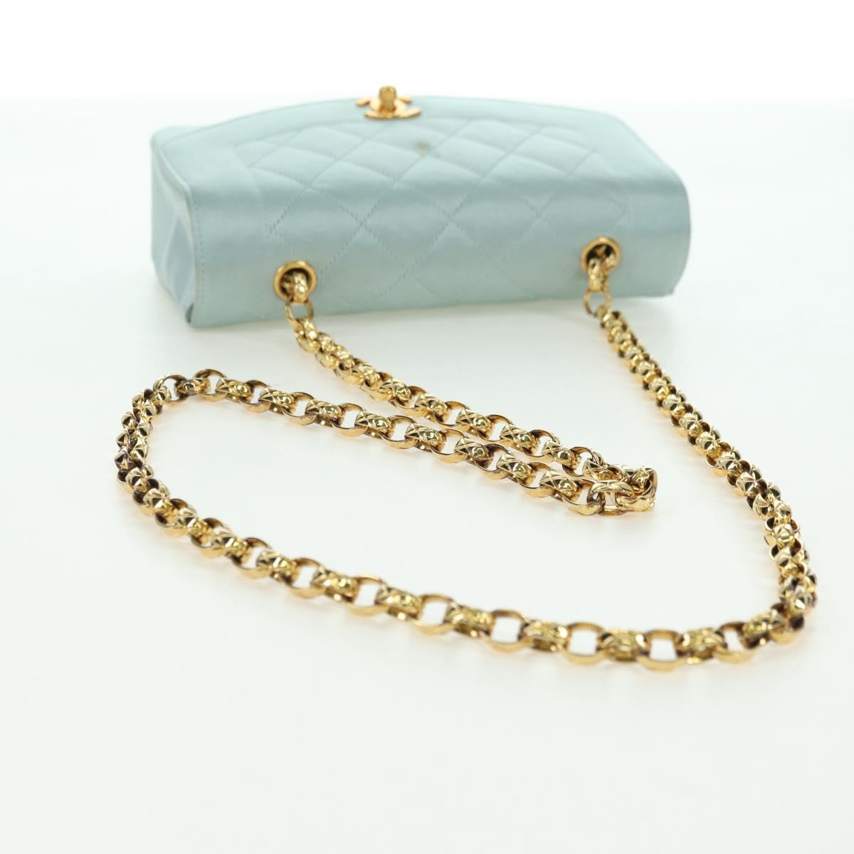 CHANEL Diana Matelasse Shoulder Bag Satin Light Blue CC Auth 33325A