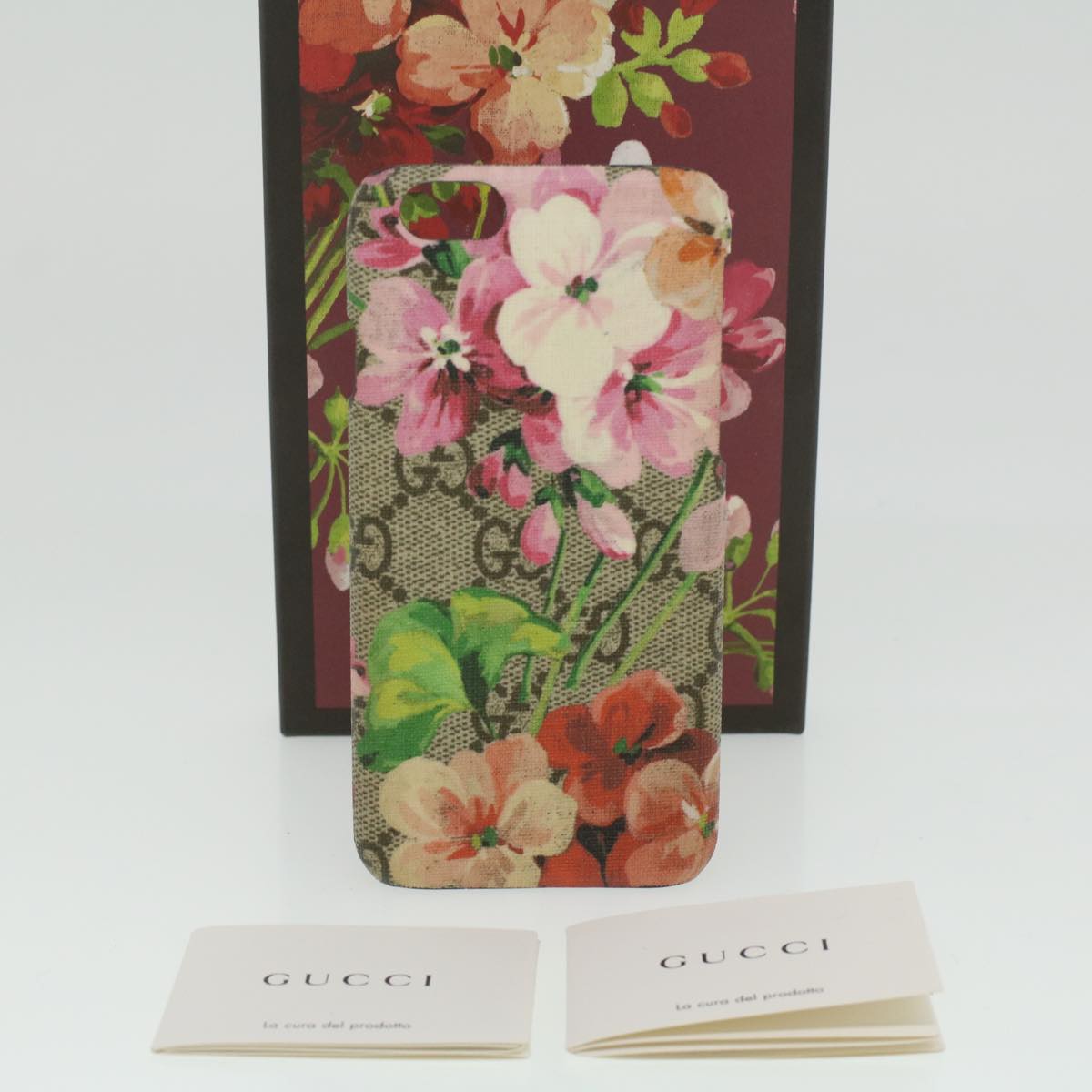 GUCCI GG Canvas Floral Print iPhone 6S Case Beige Pink Green Auth 35630