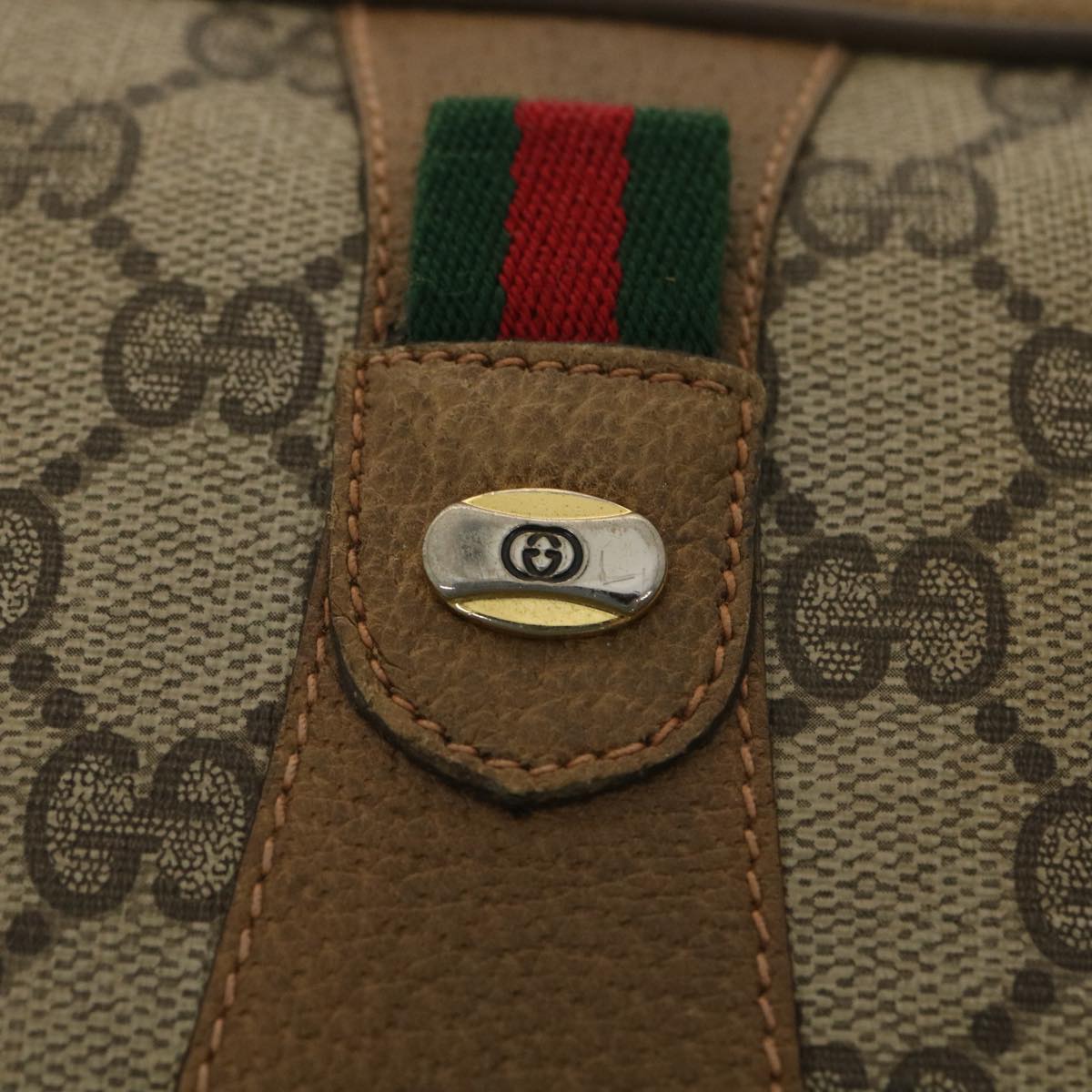 GUCCI Web Sherry Line GG Canvas Clutch Bag PVC Leather Beige Green 89 Auth 36428