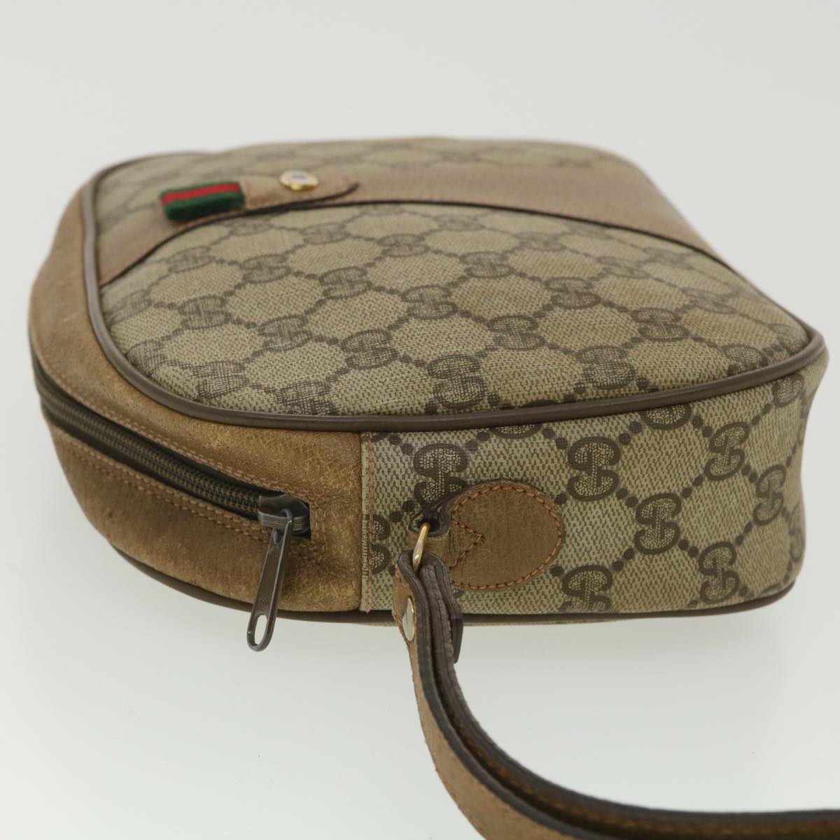 GUCCI Web Sherry Line GG Canvas Clutch Bag PVC Leather Beige Green 89 Auth 36428