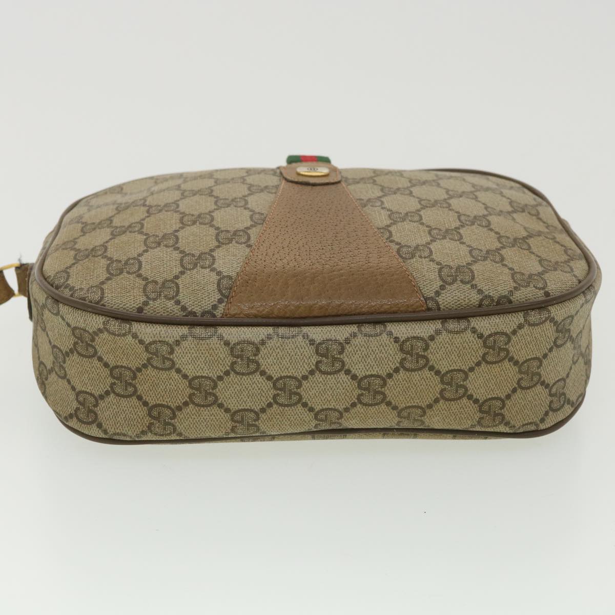 GUCCI Web Sherry Line GG Canvas Clutch Bag PVC Leather Beige Green 89 Auth 36428