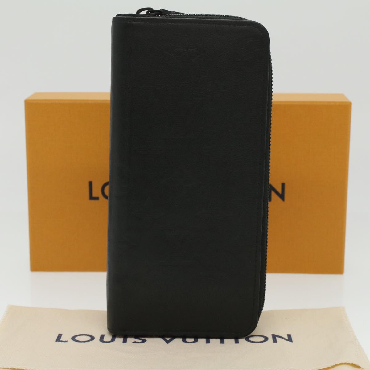 LOUIS VUITTON Monogram Shadow Zippy Wallet Vertical Black M62902 LV Auth 36694