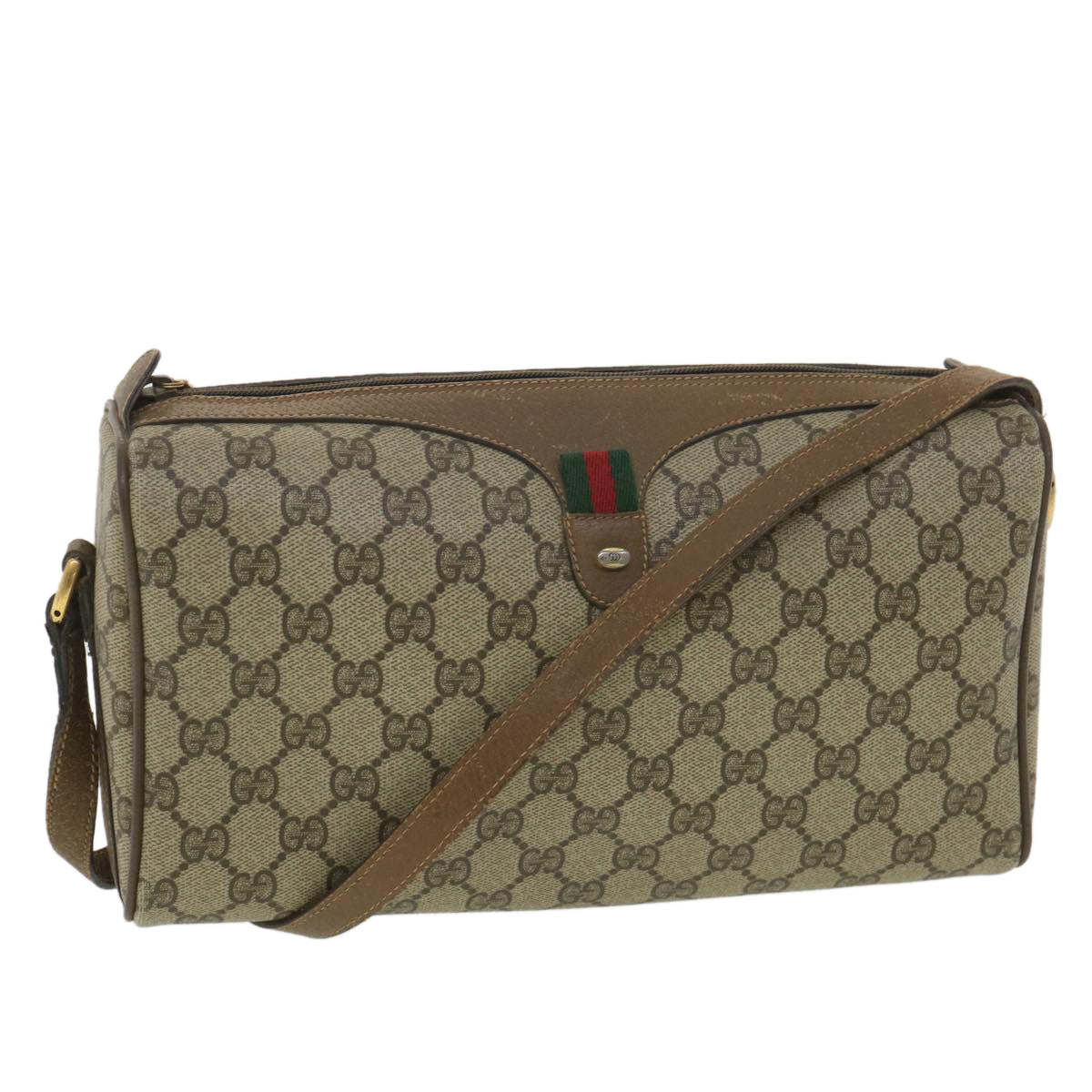 GUCCI GG Canvas Web Sherry Line Shoulder Bag Beige Red 89.02.012 Auth 36784