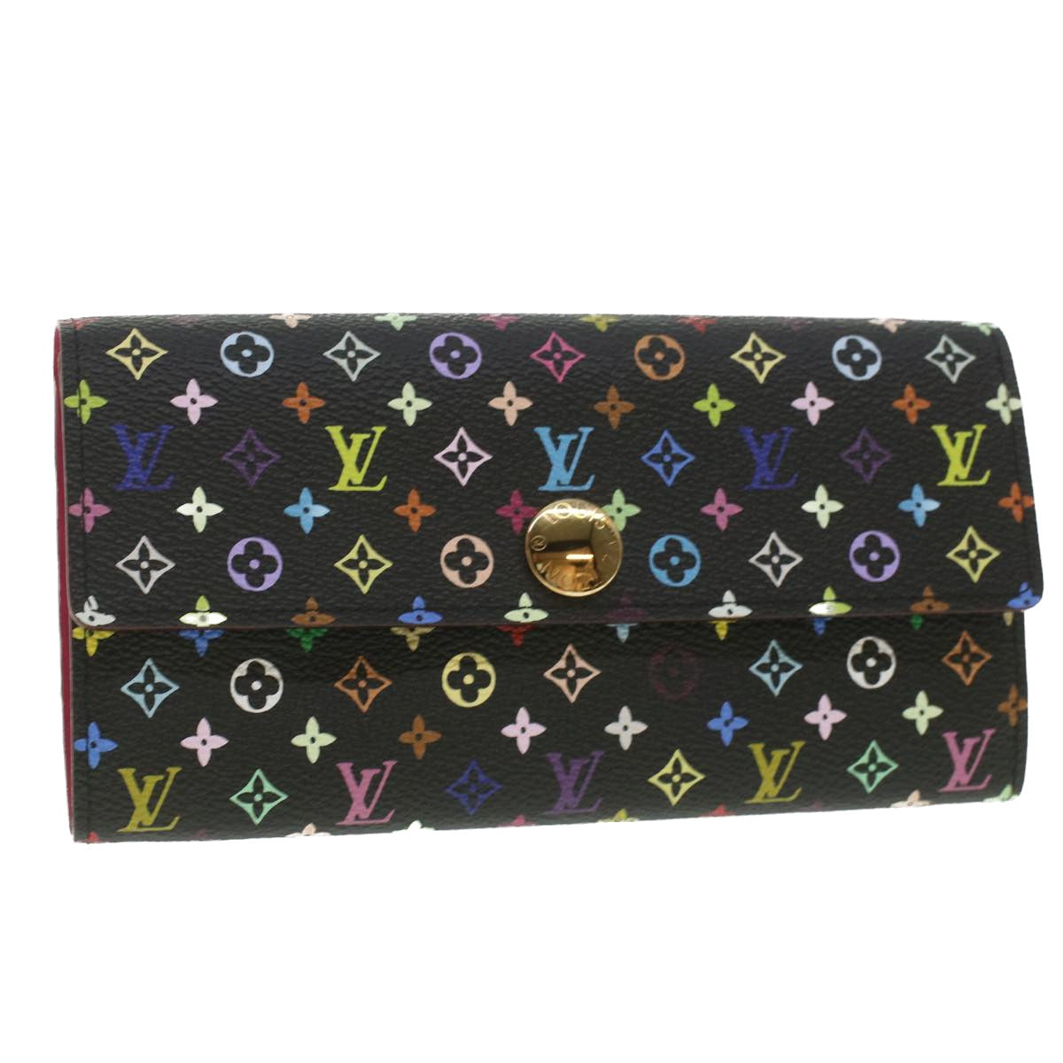 LOUIS VUITTON Multicolor Portefeuille Sarah Wallet Black M93747 LV Auth 37421