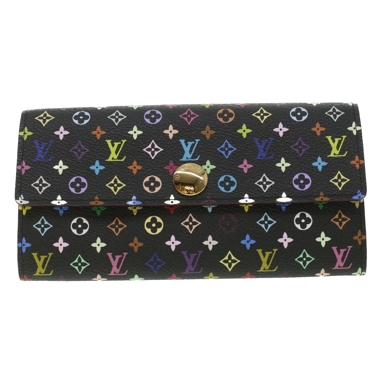 LOUIS VUITTON Multicolor Portefeuille Sarah Wallet Black M93747 LV Auth 37421