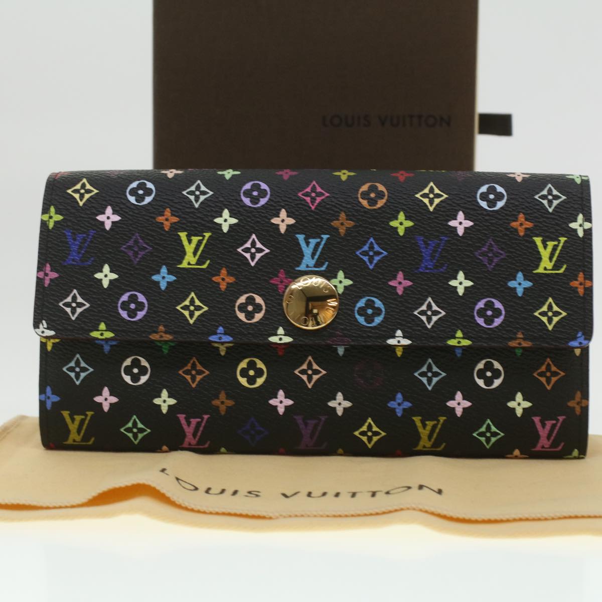 LOUIS VUITTON Multicolor Portefeuille Sarah Wallet Black M93747 LV Auth 37421