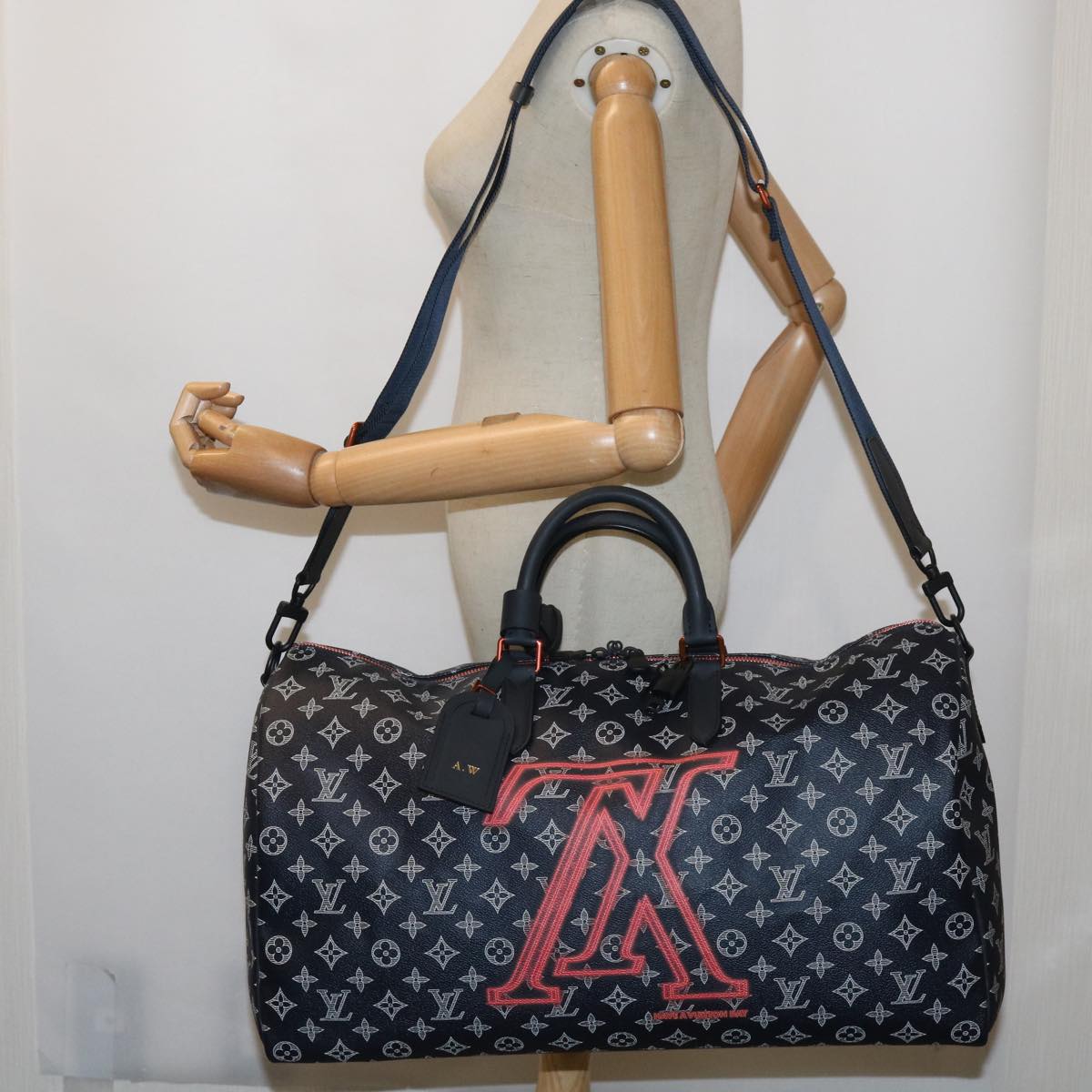 LOUIS VUITTON Monogram Ink Keepall Bandouliere 50 Bag Navy M43684 LV Auth 37879A