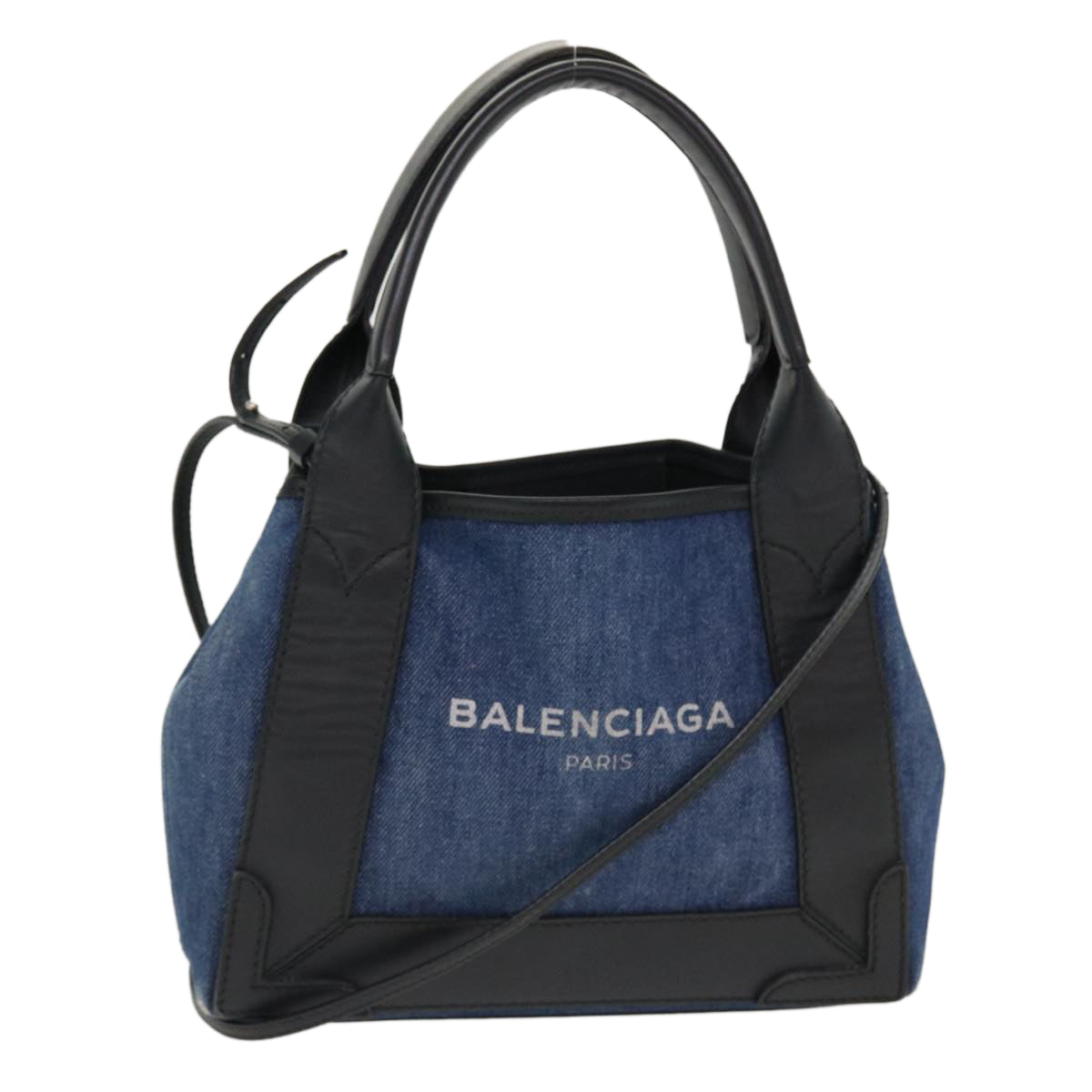 BALENCIAGA CabasXS Hand Bag Canvas 2way Black Blue Auth 38049