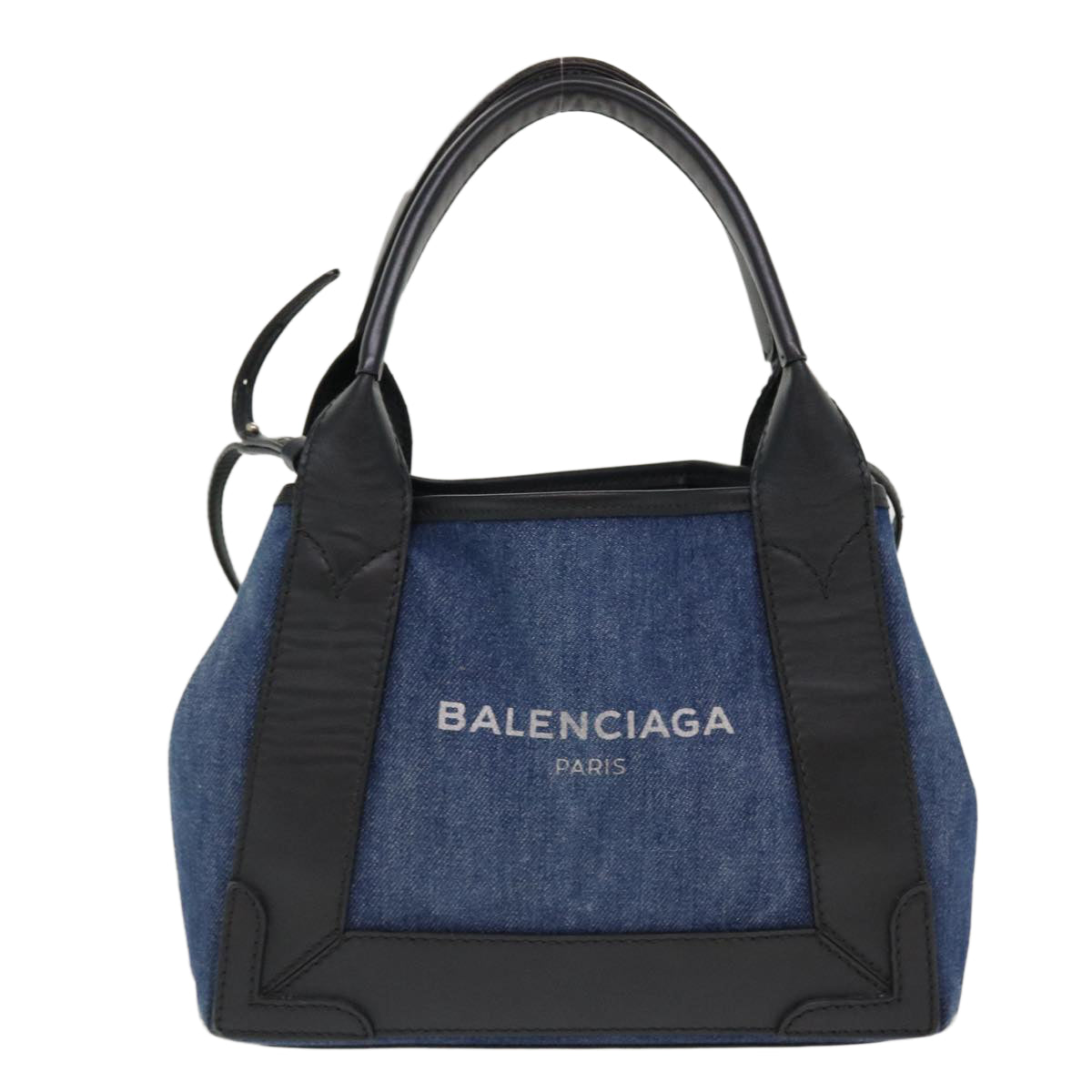 BALENCIAGA CabasXS Hand Bag Canvas 2way Black Blue Auth 38049