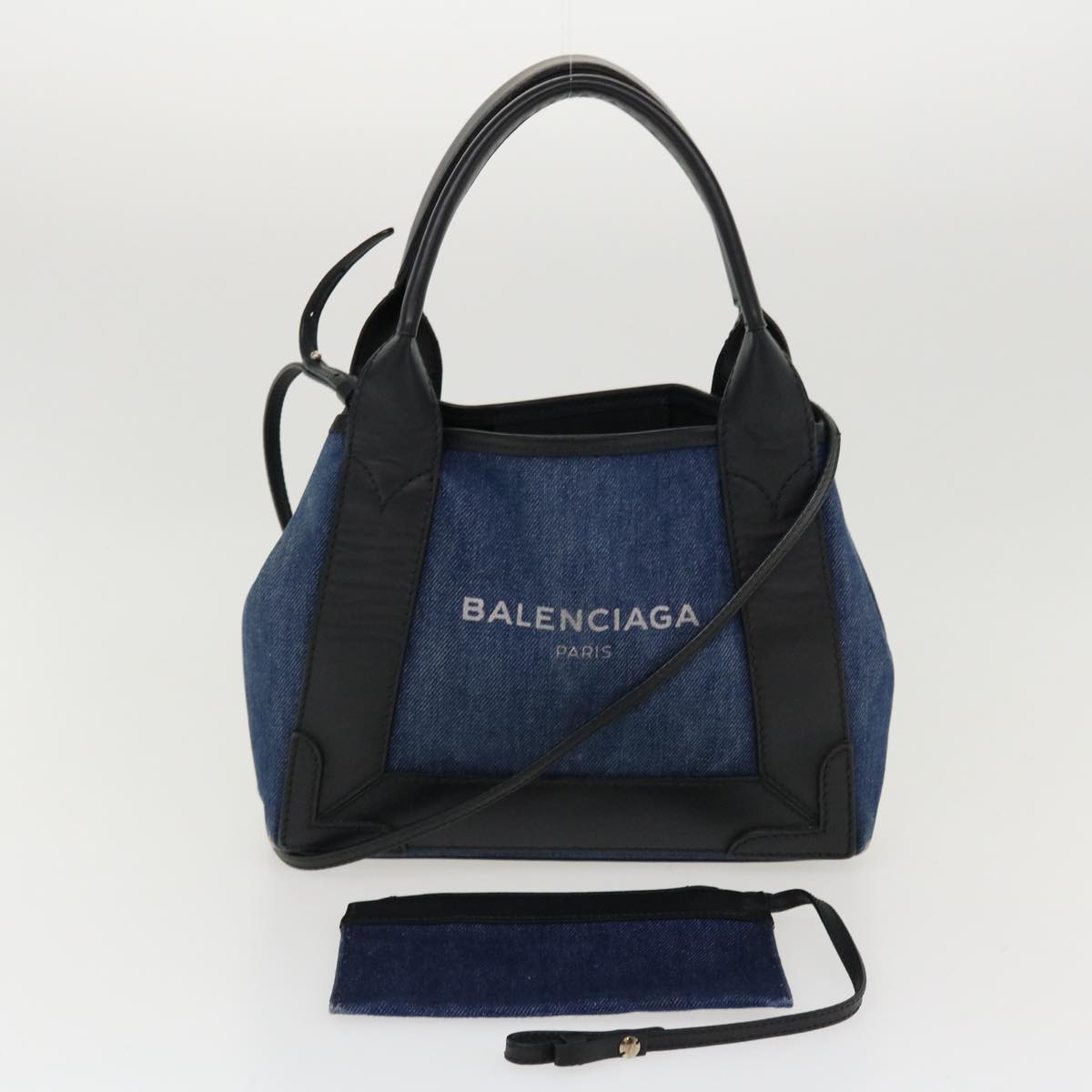 BALENCIAGA CabasXS Hand Bag Canvas 2way Black Blue Auth 38049