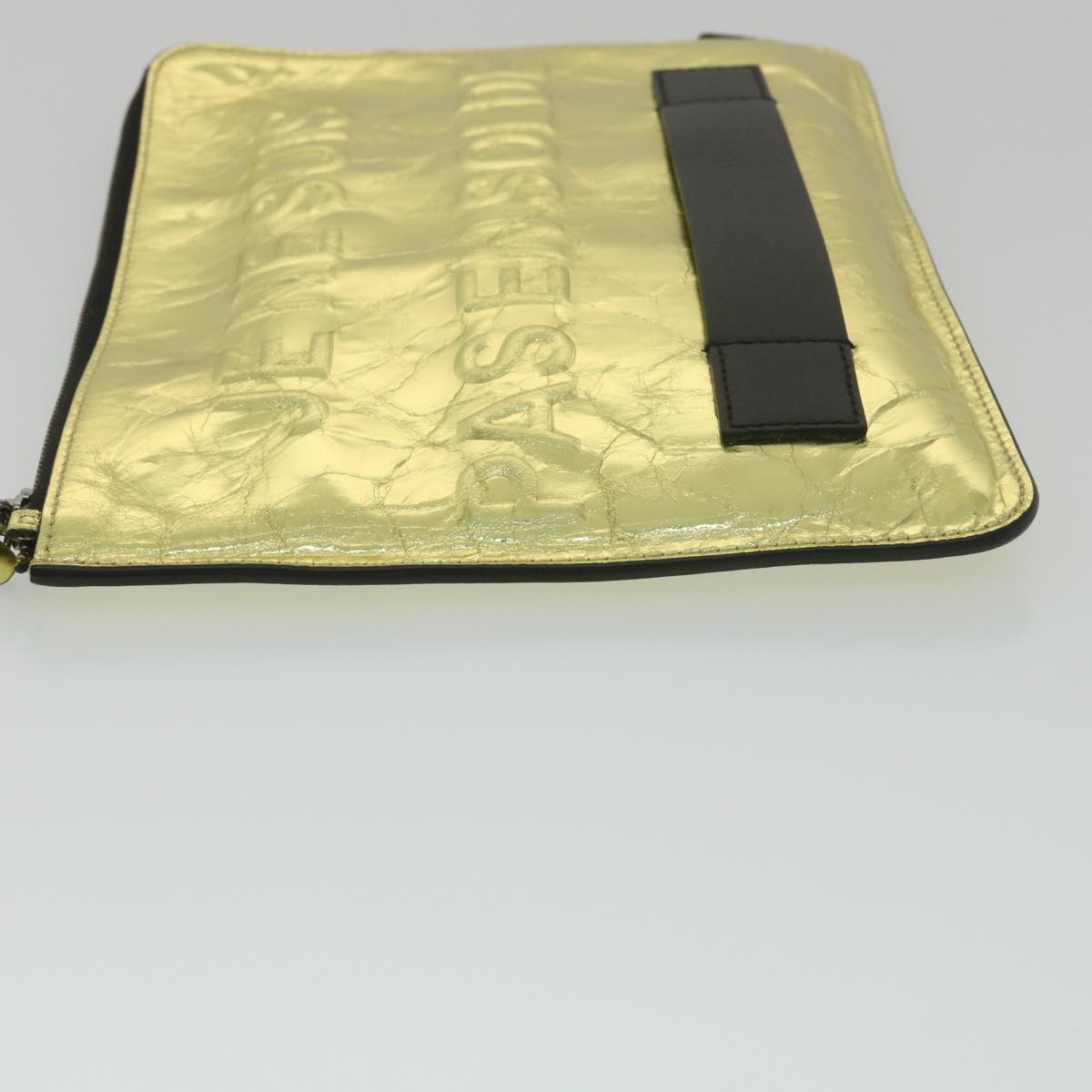 CHANEL Clutch Bag Metallic Leather Gold A82164 CC Auth 38172SAV