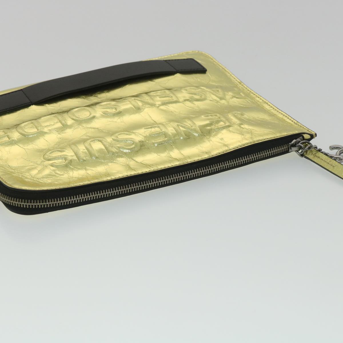 CHANEL Clutch Bag Metallic Leather Gold A82164 CC Auth 38172SAV